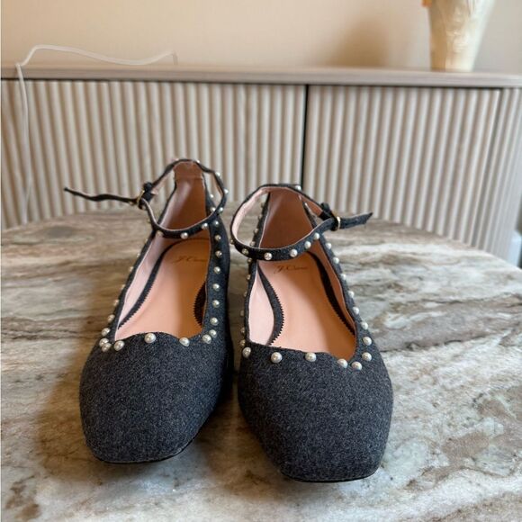 J. Crew Poppy ankle-strap ballet flats in embellished wool pearl size 9.5 - Picture 4 of 15